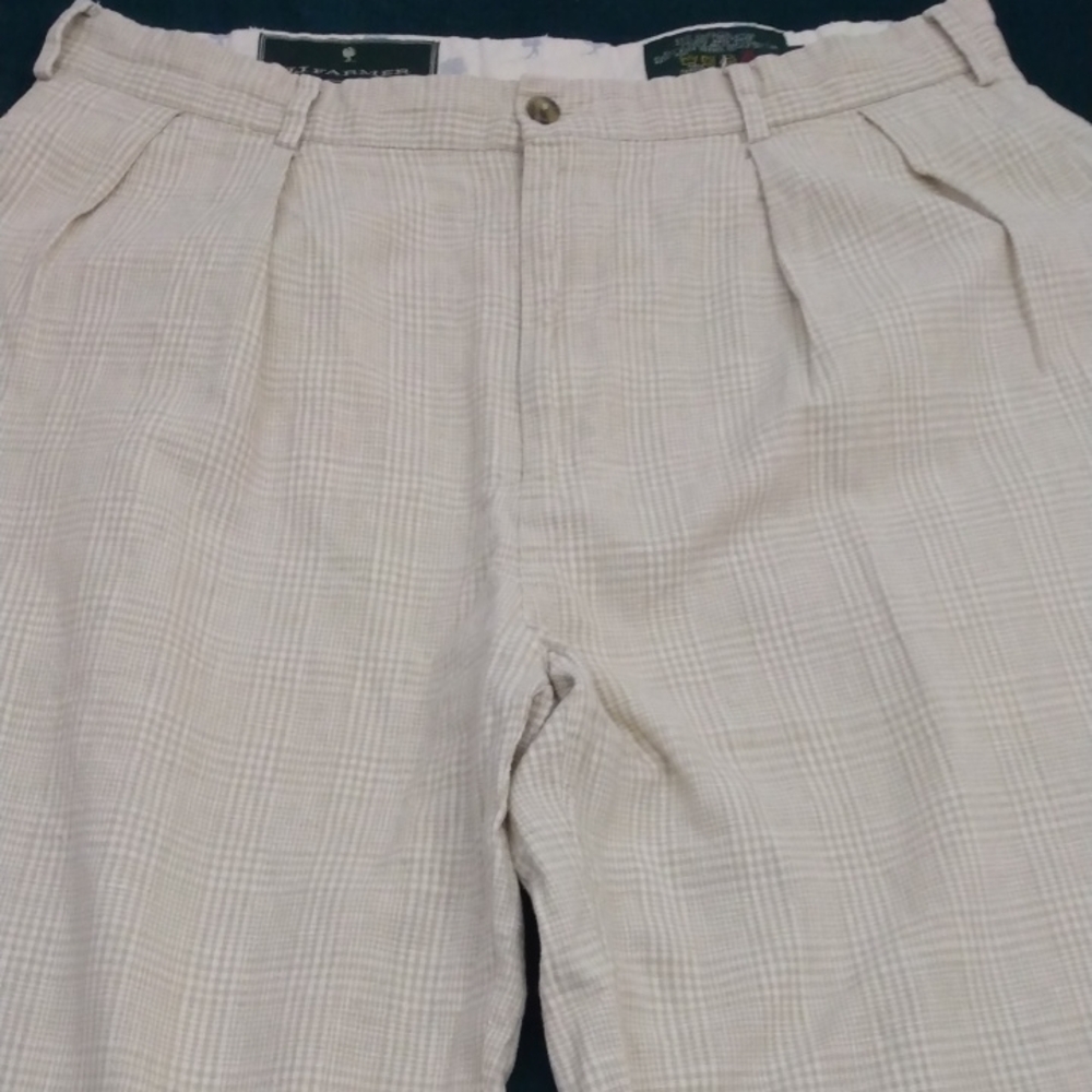 Attn! Tall Men - Vintage  JJ Farmer Linen Blend Cream/Tan Pants 35 - 35.25